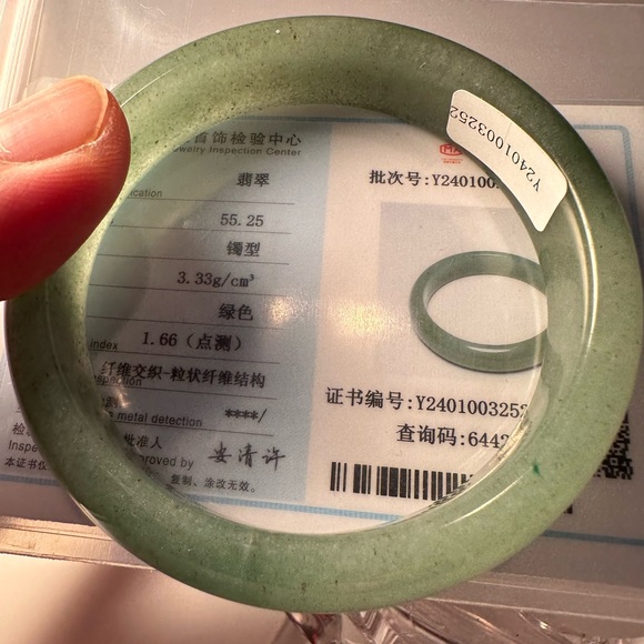60mm Natural Green Ice through Jadeite Jade Bangle+Certificate 3252 - Picture 8 of 12